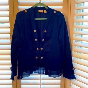 Chico’s Ruffle Hem Navy Blue Military Jacket